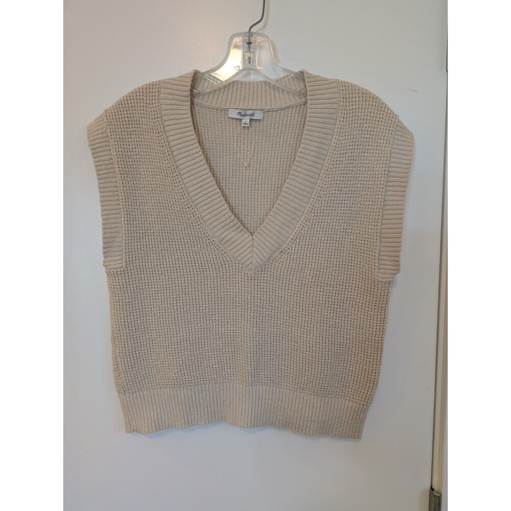 NWOT Madewell Waffle V Neck Sweater Vest S  Harvest Moon Minimalist Academia Tan